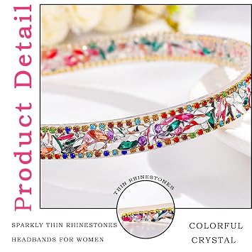 Rhinestones Thin Headband Colorful Crystal Hairbands Sparkle Diamonds Head Bands for Women