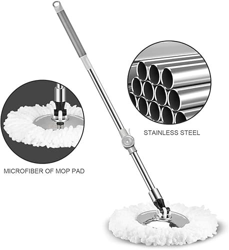 Miniatura 3 de Sistema de cubo de trapeador giratorio de acero inoxidable con 6 recambios de cabezal de repuesto de microfibra, trapeador de piso con 4 ruedas