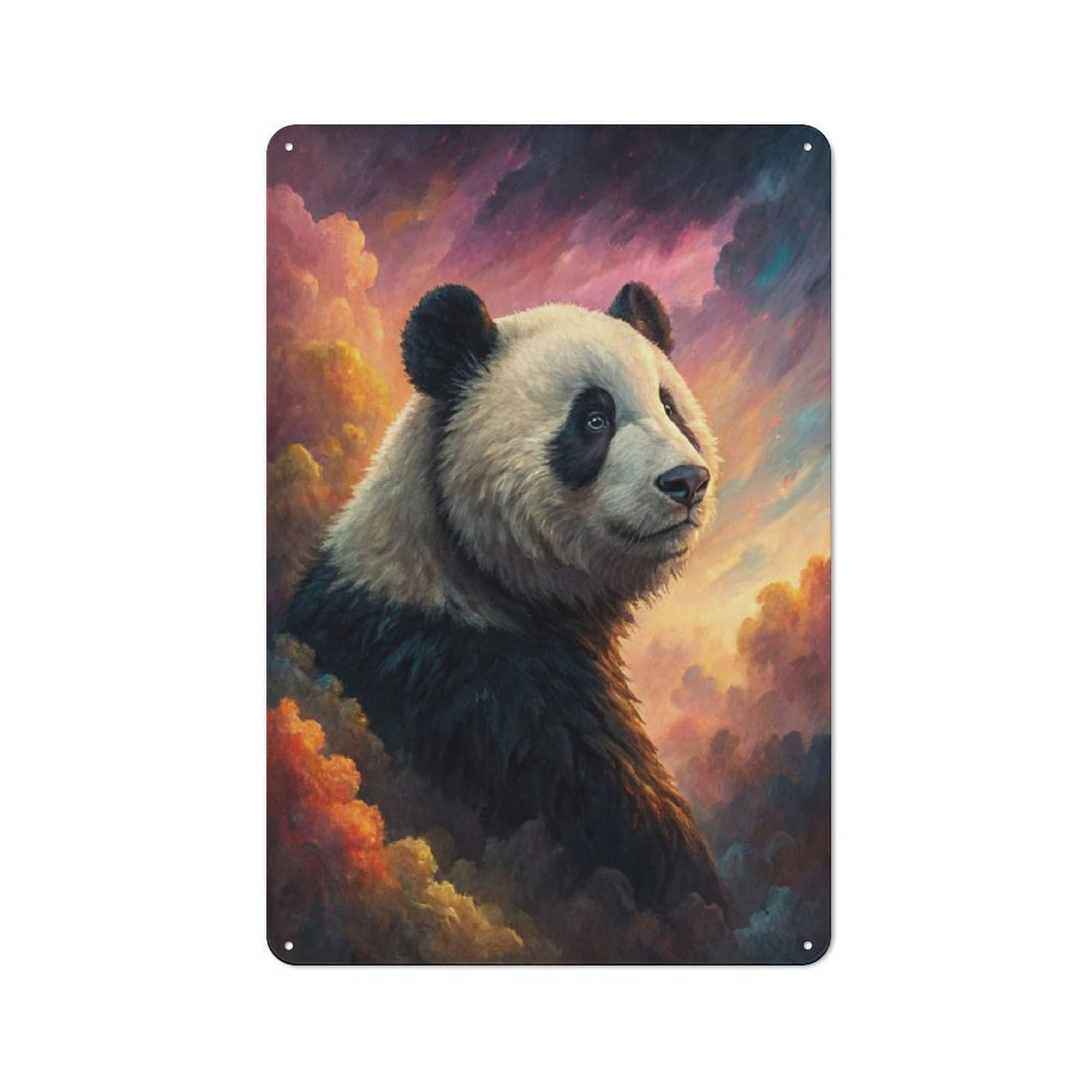 Junmoney Style-10 Metal Wall Sign 30X20cm Featuring Panda In A Cosmic Sky For Pub Or Café, Housewarming Wall Decor For People Furnishing Pub And Café