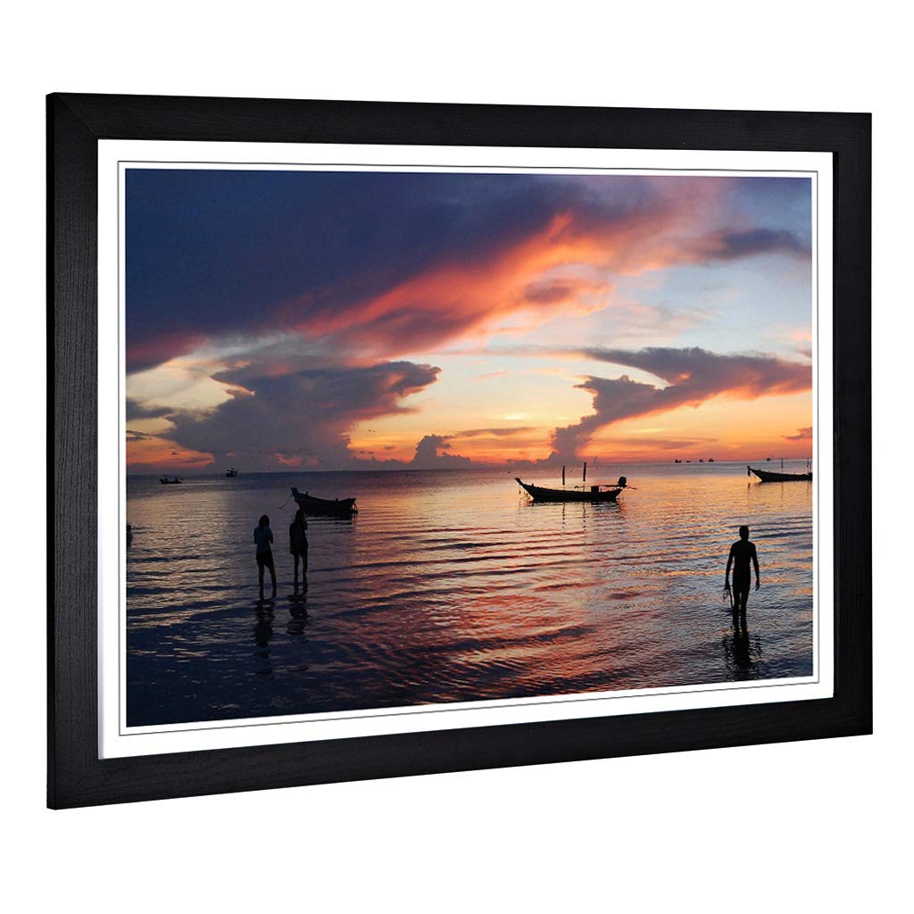 Big Box Art Framed Print of Ko Tao Boats Thailand Seascape Design | Wall Art Picture | Home Decor for Kitchen, Living, Dining Room, Bedroom, Hallway, Office, Black, A2 / 24.5x18 Inch / 62x45cm