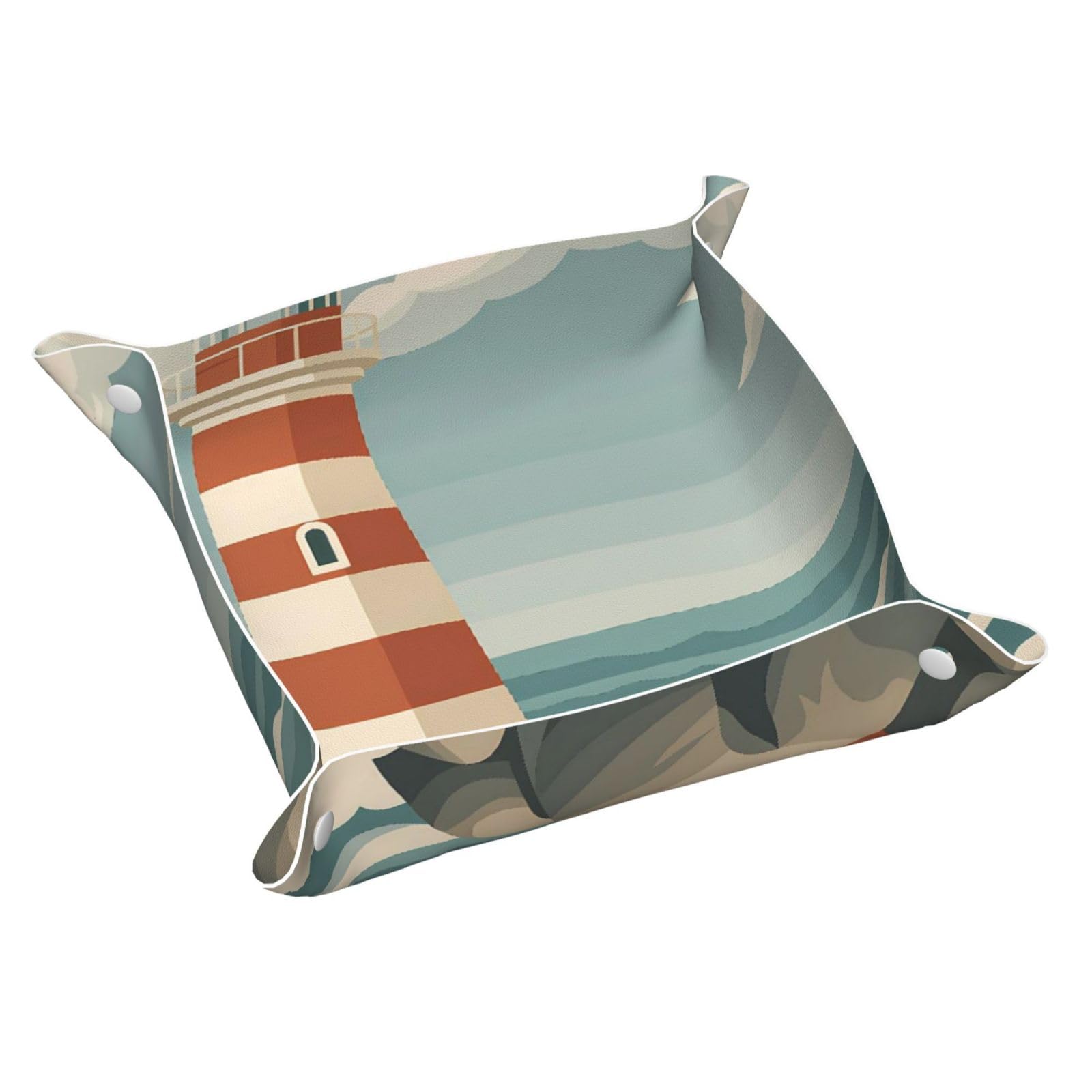 HLBSDM Lighthouse Near The Sea Tray Men's Leather Valet Parking Portable Entrance Trays Bedside Storage Box
