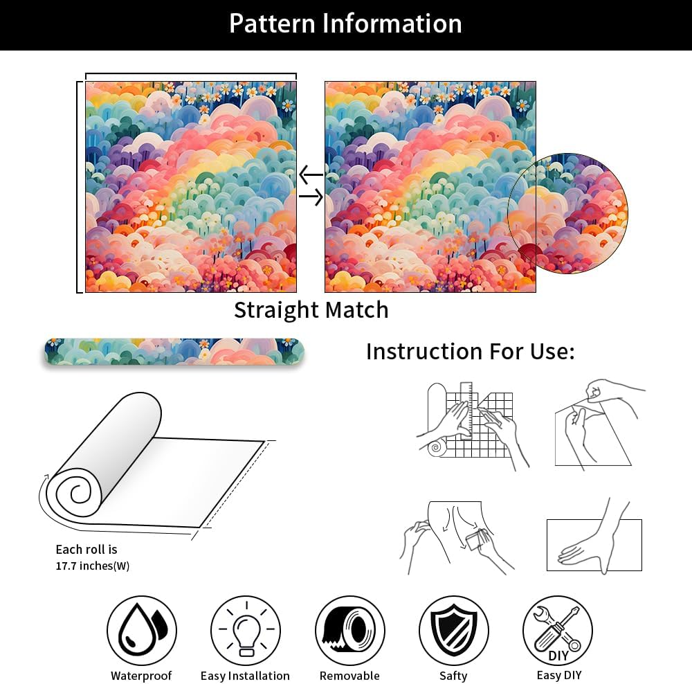 MuralPeel Colorful Fairy Rainbow Forest Cloud Dreamy Peel and Stick Wallpaper Self Adhesive Removable Easy Peel Off Stick on Wall Paper for Bedroom Cabinet Renter