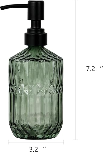 Miniatura 3 de Dispensador de jabón de vidrio verde de 18 onzas, dispensador de jabón de vidrio grueso recargable para cocina y baño con bomba negra a prueba