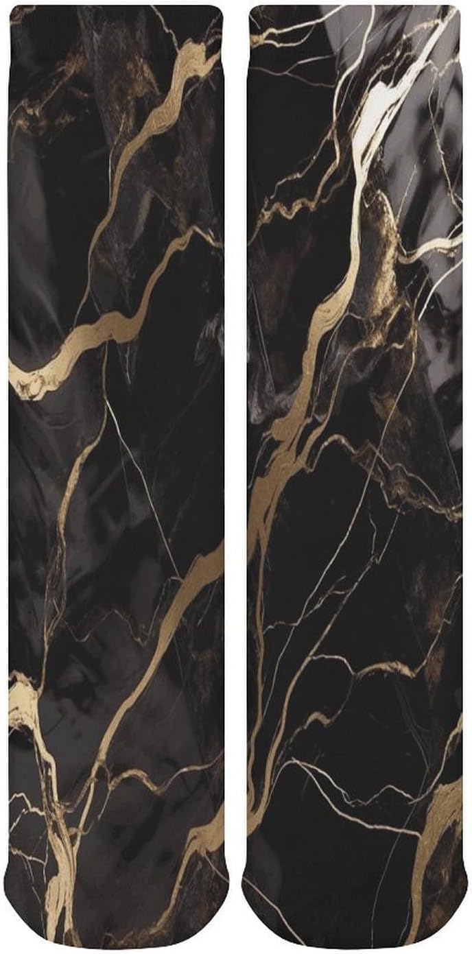 Black Gold Marble Crew Socks Soft Thermal Socks | Socks for Men Women-Casual Wicking,High Stocking for Sports Running-Long Thin Tube Sports Breathable