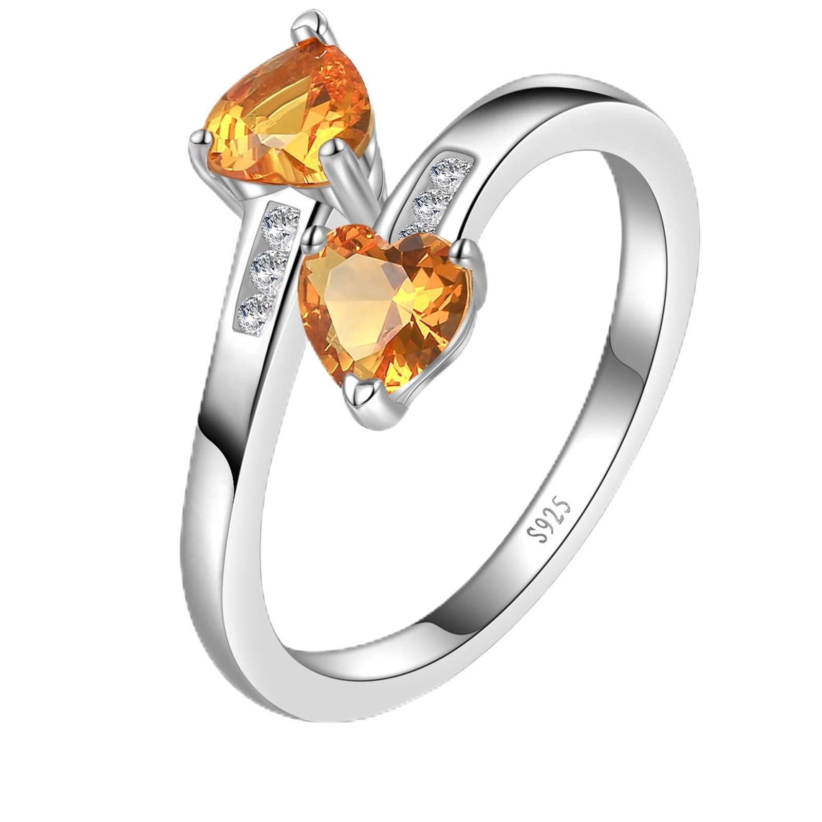 Yaresul 1CT Adjustable Women Heart Ring 925 Sterling Silver Birthstone Rings for Women Promise Ring for her Simulated Gemstone Statement Stackable Band Width 2mm Open Size 5~9 I-November