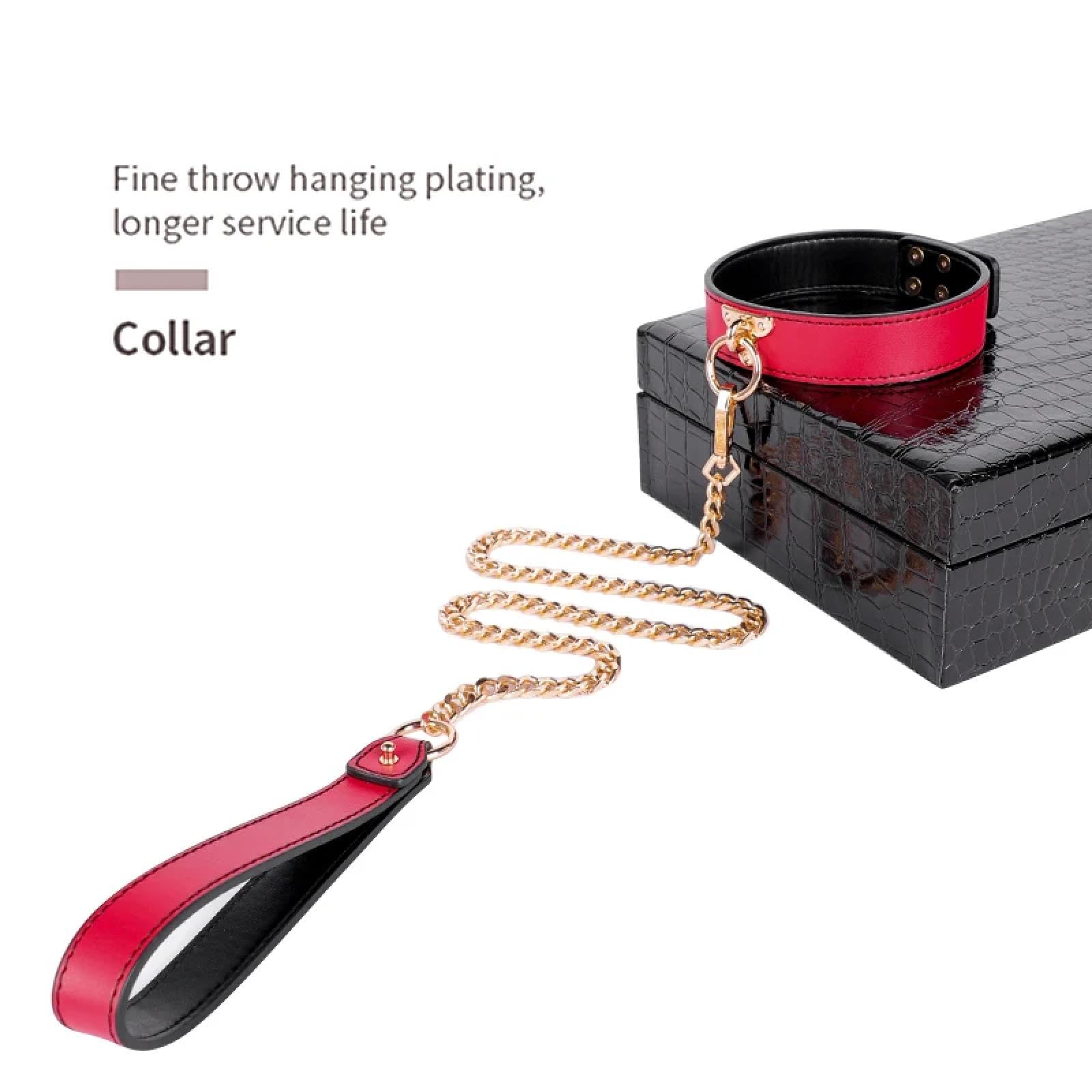 Bõndägë Set Set bondage in vera pelle rossa BDSM Kit di giocattoli sessuali Manette di ritenuta Collare Gag Frusta Prodotti erotici Donne Coppie