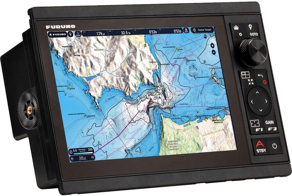 FURUNO TZT10X MFD displaying a chart with navigation data and controls