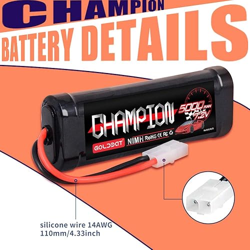 Miniatura 3 de GOLDBAT Batería NiMH de 5000 mAh 7.2 V con conector Tamiya para coche RC Truck LOSI asociado HPI Kyosho Tamiya Hobby (paquete de 2)