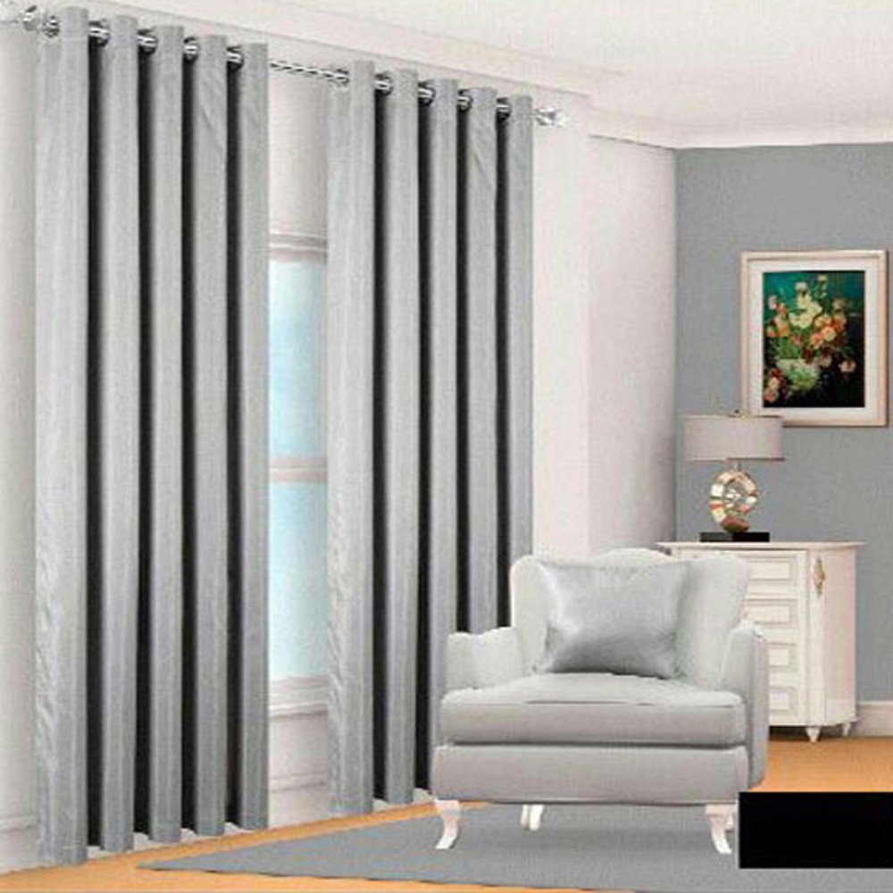 Artistic Fashionista Luxury Faux Silk Fully Lined Plain Ring Top Eyelet Curtains With Tie Backs (90" x 90", Silver)