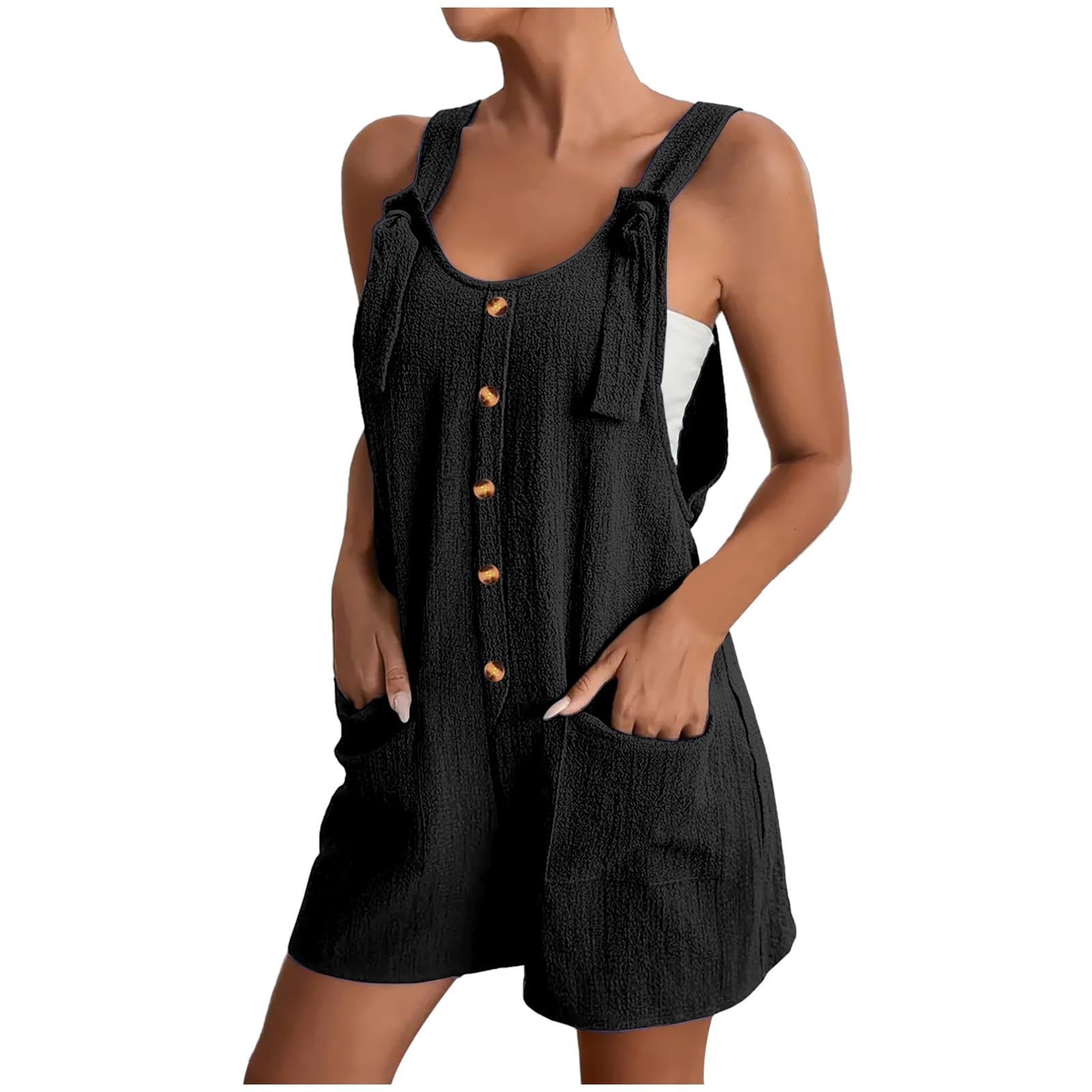 NUSGEAR 2024 Peto Corto Mujer Verano Casual Monos de Tirantes Jumpsuit Una Pieza Pantalones de Tirantes Botones Camiseta sin Mangas Color sólido Vintage Anchos de Rectos Playsuit Playa Elegante Shorts