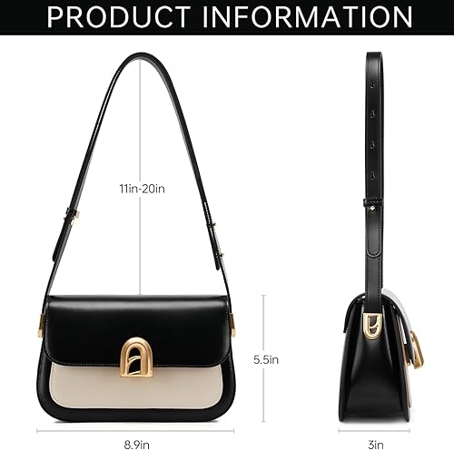 Miniatura 4 de LAFESTIN Genuine Leather Shoulder Bag for Women with Adjustable Strap, Crossbody Purses For Women, Designer Inspire Handbags negro, marfil (Black