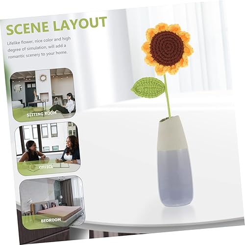 Miniatura 9 de NOLITOY 4 Pcs Knitted Sunflower Knitted Flower with Stems Sunflower Ornament Artificial Flower Ornament Flower Decor Flores Artifical Flower