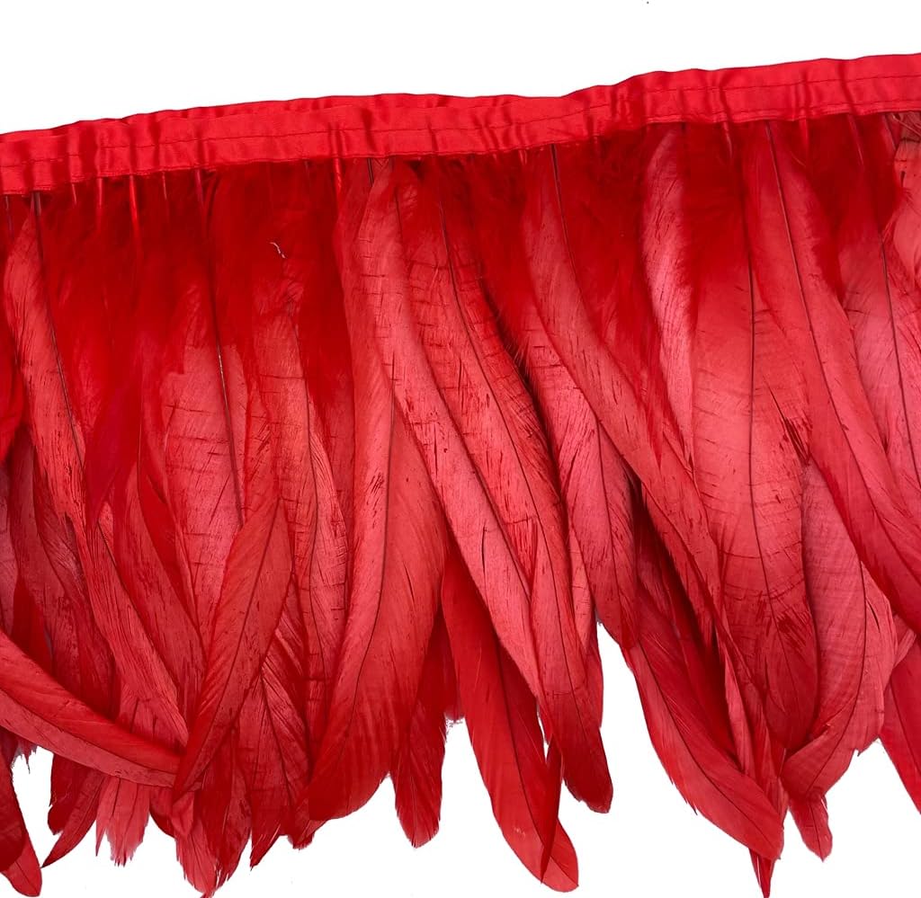 Sowder Rooster Hackle Feather Fringe Trim 8-10inch in Width for DIY Sewing Craft Decoration Pack of 1 Yard (red)