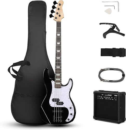 Ktaxon Guitarra de bajo eléctrico de 4 cuerdas, estilo PB, kit de principiante estándar para diestros con correa de bolsa de concierto de 20 W para