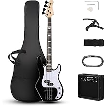 Ktaxon 4 String Electric Bass Guitar, PB-Style Full Size Standard Right Handed Beginner Kit with 20W AMP, Gig Bag, Strap, Upgrade Cable, Guitar Capo for Youths &amp; Adults (Black)