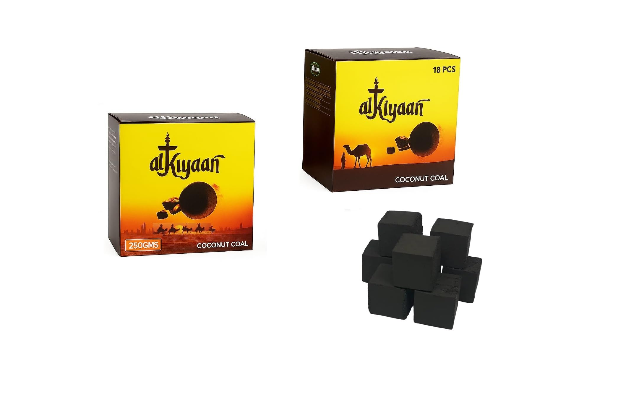 AL KIYAAN Premium 100% Natural Coconut Coal/Charcoal with Low Ash Content Ideal for Hookah/Sheesha Session -250gm (18 Tablets) (Pack of 2) 1