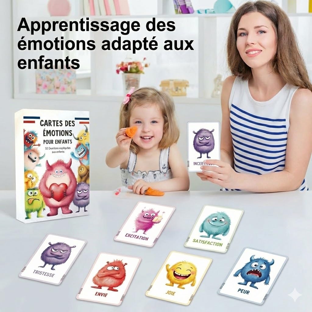 Cartes émotions Enfant – 32 Cartes éducatives illustrées, Jeu éducatif Gestion émotions, empathie et Communication, Cartes pédagogiques Maternelle Primaire, Outil éducatif école et Famille - 4