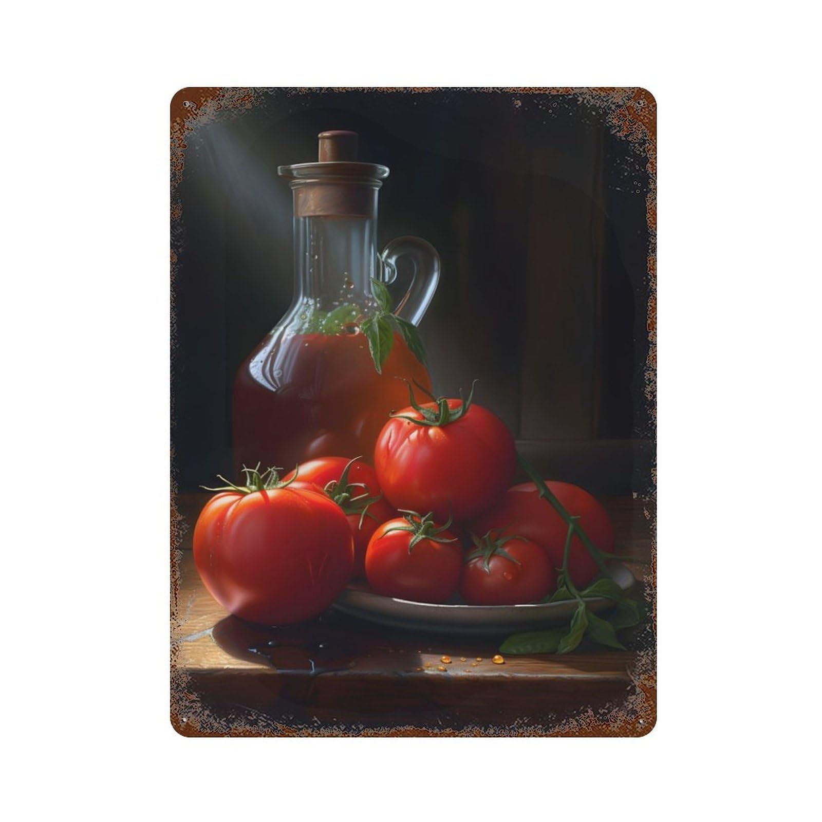 Aged Metal Wall Plaque with Vintage Tomatoes Design 15.7"x11.8", for Basement, Hobby Room And Garage Decor, Farmhouse Wall Decor