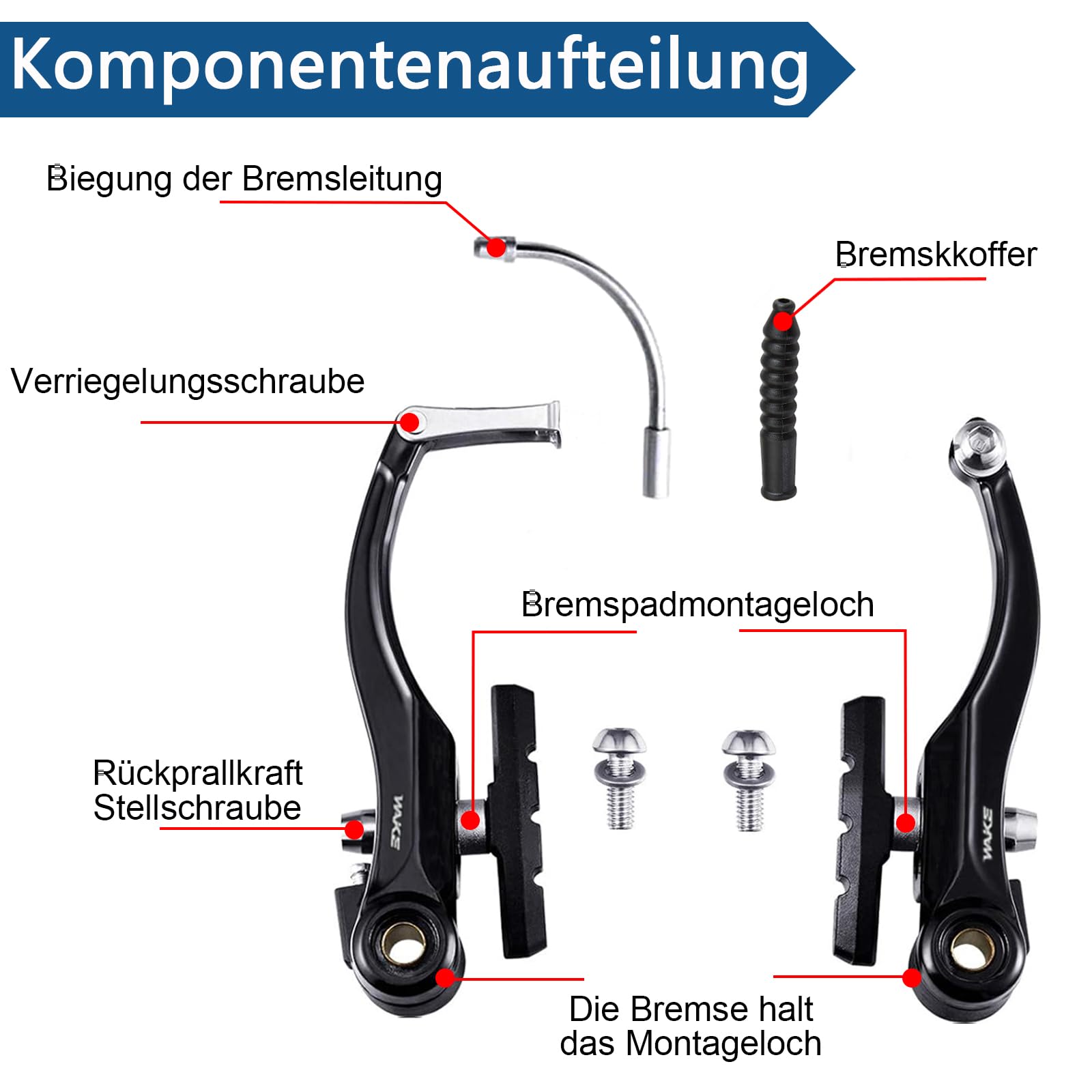 Komplettes Universal Fahrrad Bremsen Set, Vordere und Hintere MTB Bremse, innere und äußere Bremsseile und Bremshebel Kit für Mountainbikes und Rennräder (schwarz)