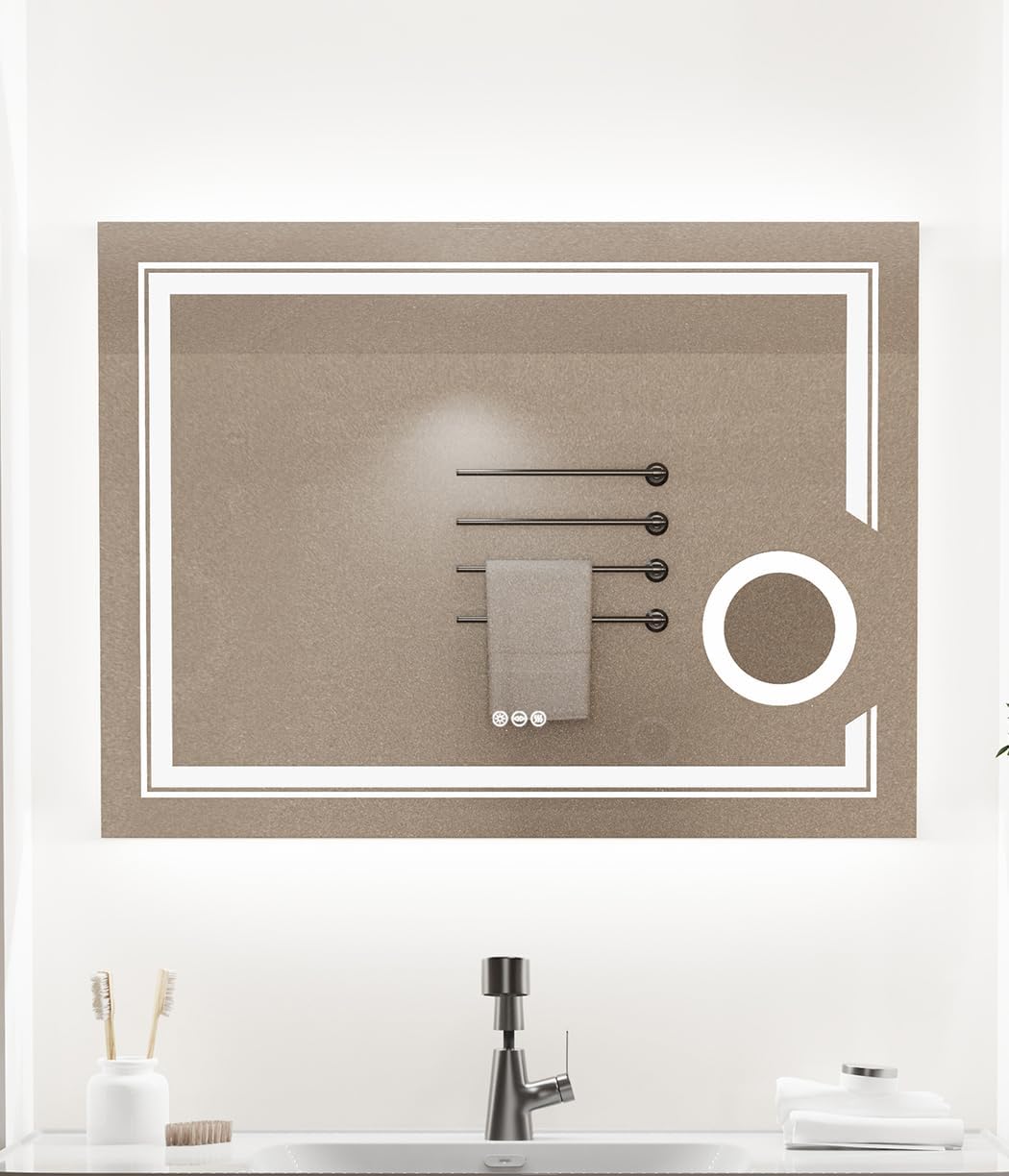 LUVODI Illuminated LED Bathroom Mirror: 800x600mm Wall Vanity Mirror with Dimmable Front Light + Backlit Anti-fog 3X Magnifier, Memory Function and 3 Lighting Colours Smart Sensor