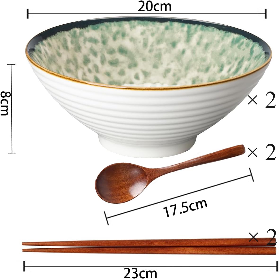 Bols à ramen en céramique Set de 2,Ramen Bol,1200 ml Bols à ramen Japonais,bol en céramique pour Ramen, salade, céréales,avec baguettes et cuillères