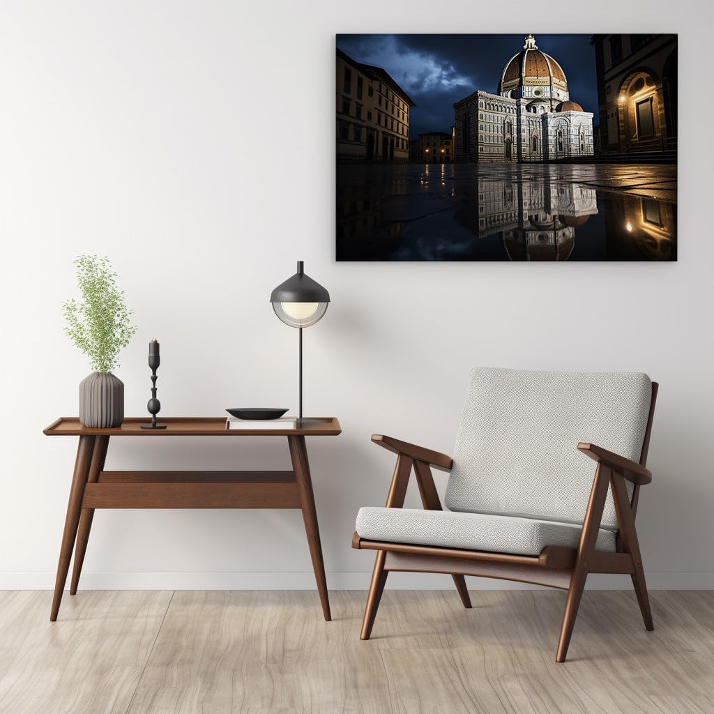 Canvas for Living room. Illuminated Serenity: A Nocturnal Embrace at Florence Cathedral, 27 x 18 inch Canvas Wall Art - Contemporary Masterpieces - Nature Home Decor - 69x46 cm (27x18 inch)