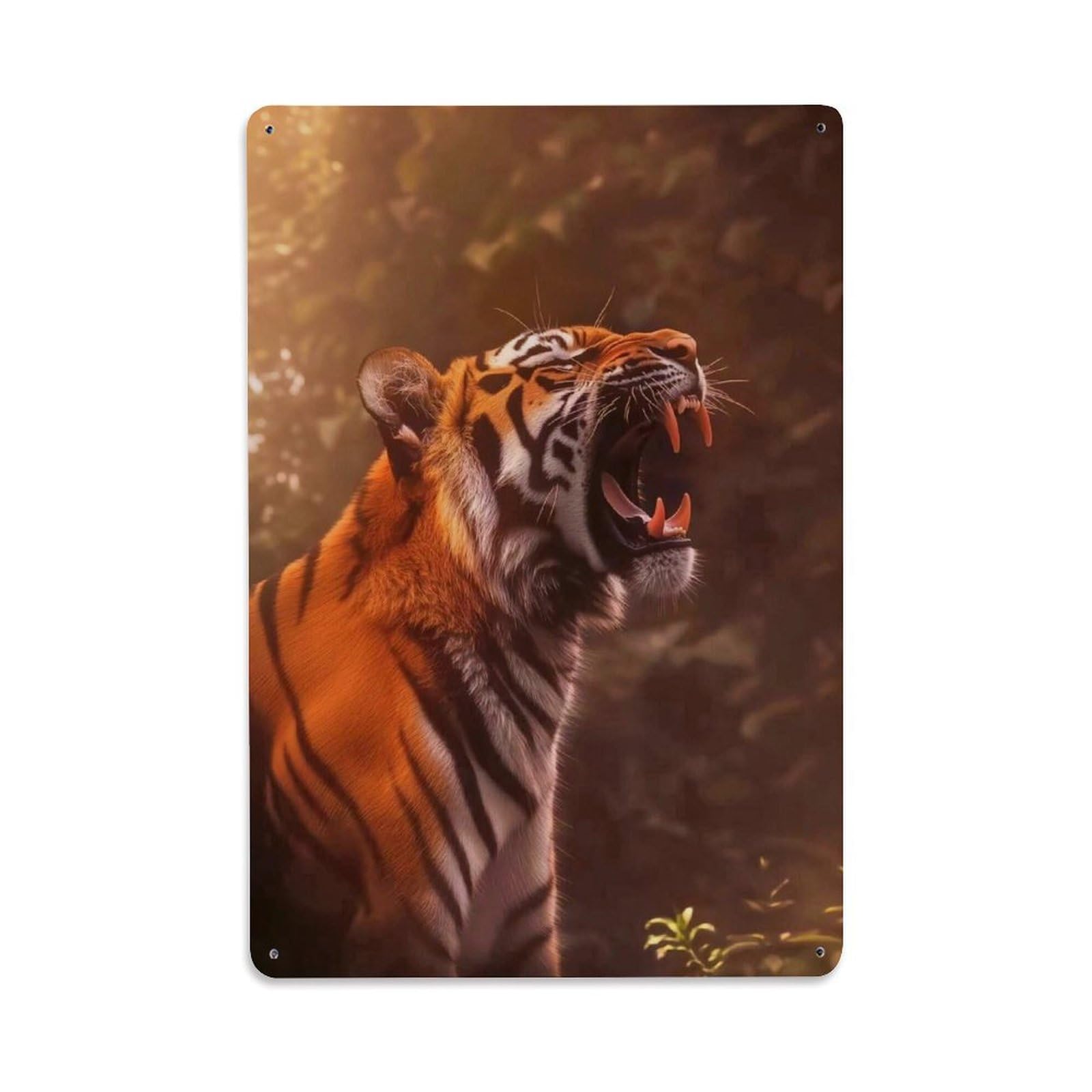 Predator Fierce Forest Siberian Tiger Wildlife Aesthetic Metal Tin Sign Plaque Wall Decor for Cafe, Man Cave, Club Bar, Office, Home Garden Round Metal Poster 8x12Inch