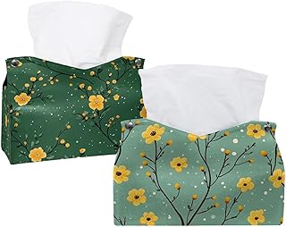 Paquete de 2 fundas para caja de pañuelos para habitación, hogar y oficina, pequeñas flores amarillas (3) soportes para cajas de pañuelos
