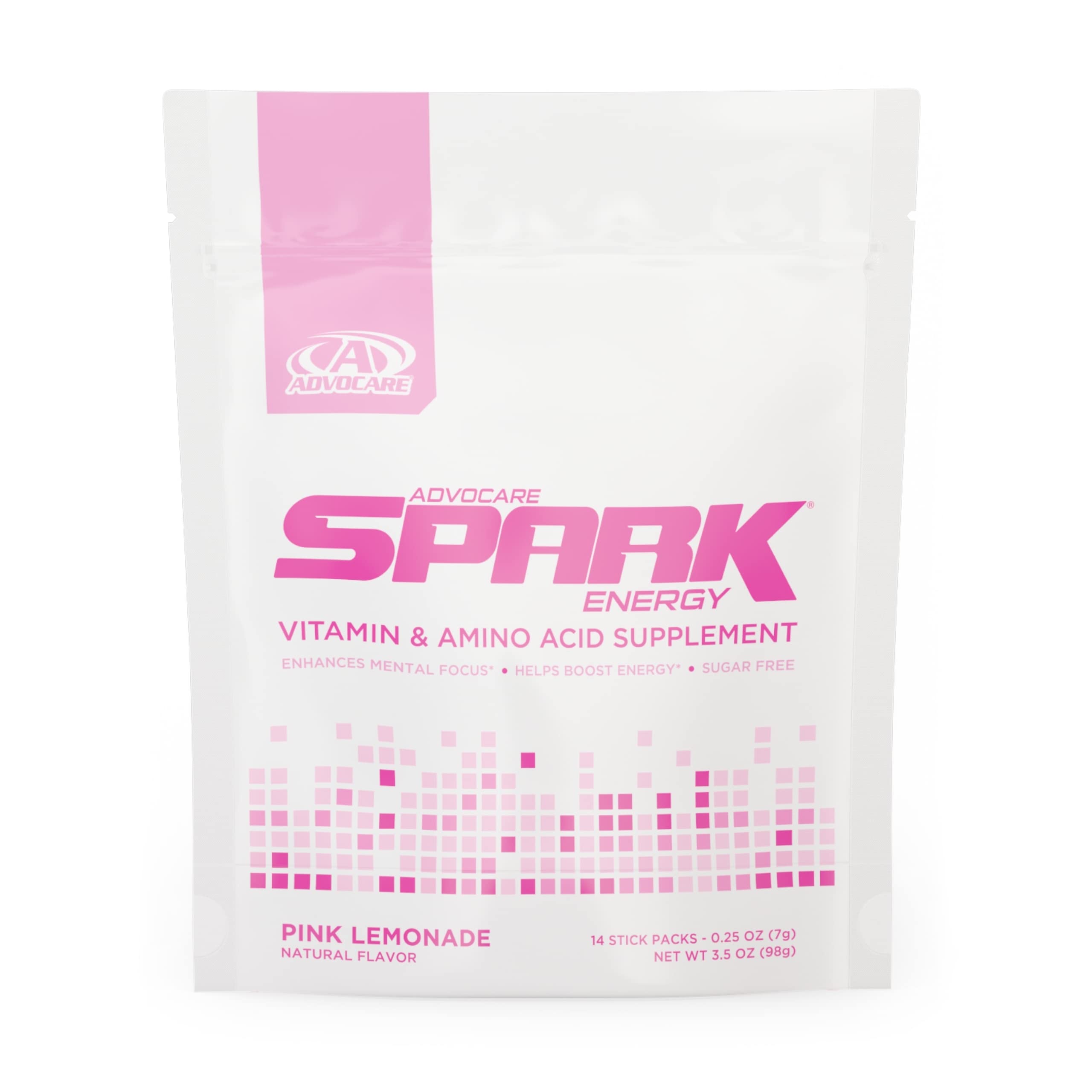 AdvoCare Spark Vitamin & Amino Acid Supplement - Focus and Energy Drink Mix  - Pink Lemonade - 14 Pack