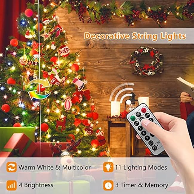 Voolex Christmas Lights 204FT 600 LED 2 Color Changing Christmas String Lights Multicolor or Warm White Dimmable 11 Modes with Remote Control Timer for Indoor Outdoor Christmas Tree,Patio