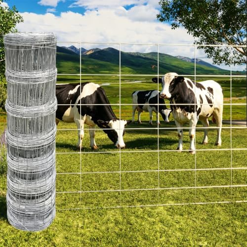 FARMGUARD 5FT*328FT Heavy Duty Cattle Fence Net, Hot Dipped Galvanized Fixed Knot Wire Fence,Livestock Fencing for Cattle Sheep Horse Goat, Rustproof Farm Field Boundary Fence.