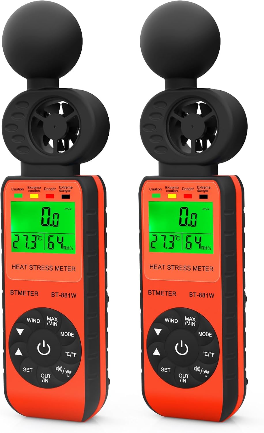 BTMETER BT-881W WBGT Heat Stress Meter Anemometer - Digital Wind Speed, Temp, Humidity Tester Indoor/Outdoor 2-Pack