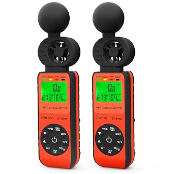 BTMETER Heat Stress Meter Anemometer - Digital Indoor/Outdoor WBGT Wet Bulb Globe Temperature Meter with Wind Speed, Ambient Temp, Humidity Tester BT-881W 2pcs