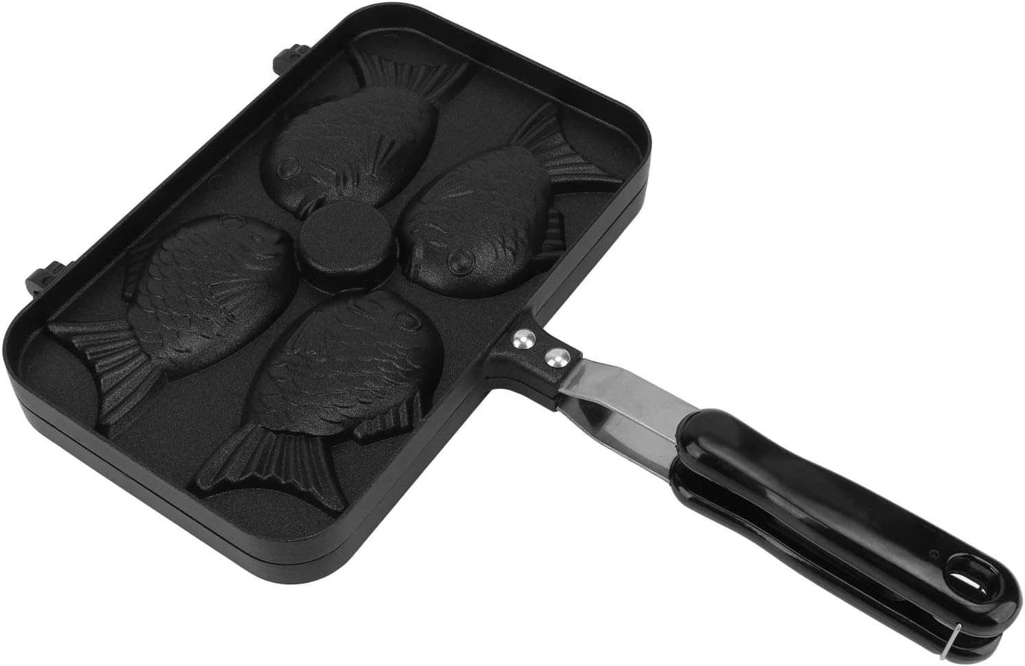 TOPINCN Taiyaki Frypan, Aluminium Alloy 4 Grids Non Stick Double Sided Taiyaki Pan Fish Shape Pot Pan, Home Kichen Waffle Pan With Handle