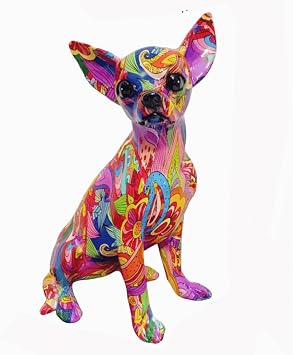 Home Decor Dog Sculpture Chihuahua Statue 10 inch Sitting Abstract Graffiti Colorful Small Dog Figure