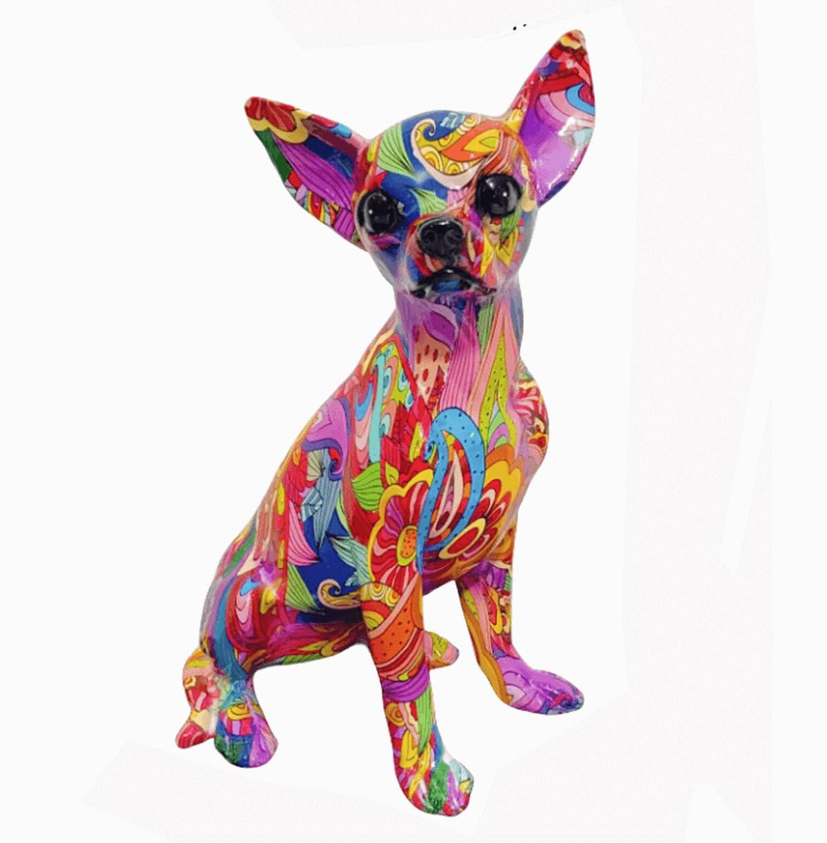 Home Decor Dog Sculpture Chihuahua Statue 10 inch Sitting Abstract Graffiti Colorful Small Dog Figure
