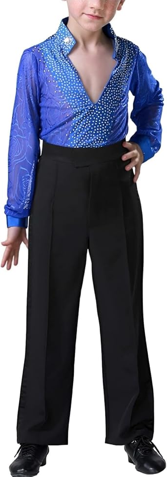 Boys Sequin Mesh 2 Piece Latin Dance Outfit Stand Collar Modern Ballroom Dance Salsa Tango Costume