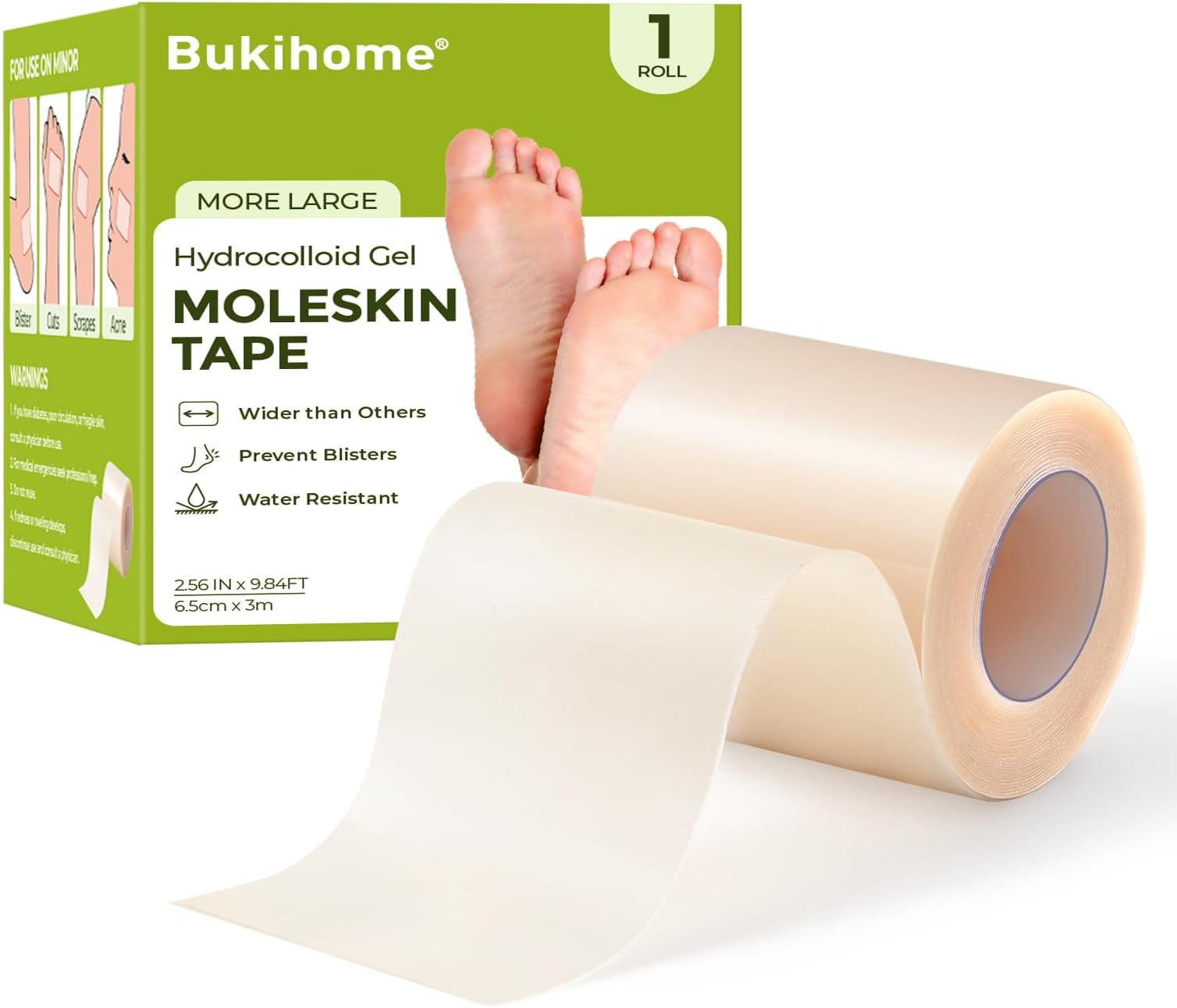 Bukihome Hydrocolloid Roll - Hydrocolloid Bandages Patch with Self Adhesive, 2.56in*9.84ft (6,5cm x 3m) Tape for Blister, Burn, Acne Care Cut to Size, Ultra Absorbent,Waterproof,First Aid Kit