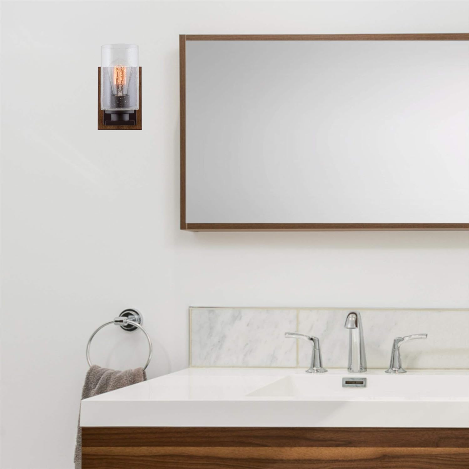 Hоt Dеаlѕ Kira Home Sedona 9 Modern Rustic Wall Sconce + Seeded Glass Cylinder Shade, Oil Rubbed Bronze + Wood Style Walnut Finish Flаѕh Dеаlѕ - 50% оƒƒ Kira Home Sedona 9 Modern Rustic Wall Sconce + Seeded Glass Cylinder Shade, Oil Rubbed Bronze + Wood Style Walnut Finish