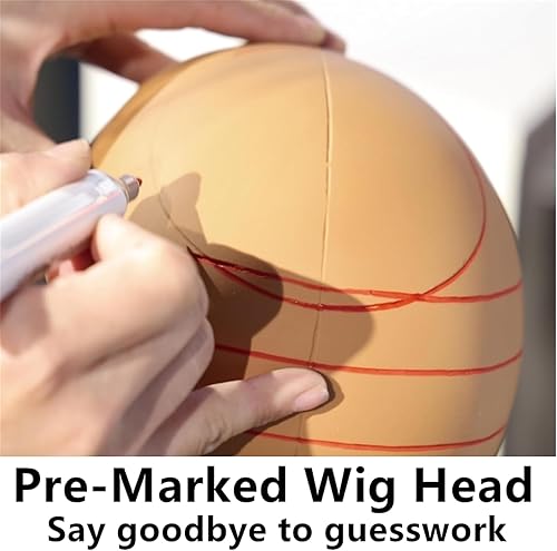 Miniatura 5 de TESCOGO Cabezal de maniquí premarcado de 22 pulgadas para hacer pelucas, cabezal de peluca eficaz con líneas guía, adecuado para la mayoría de