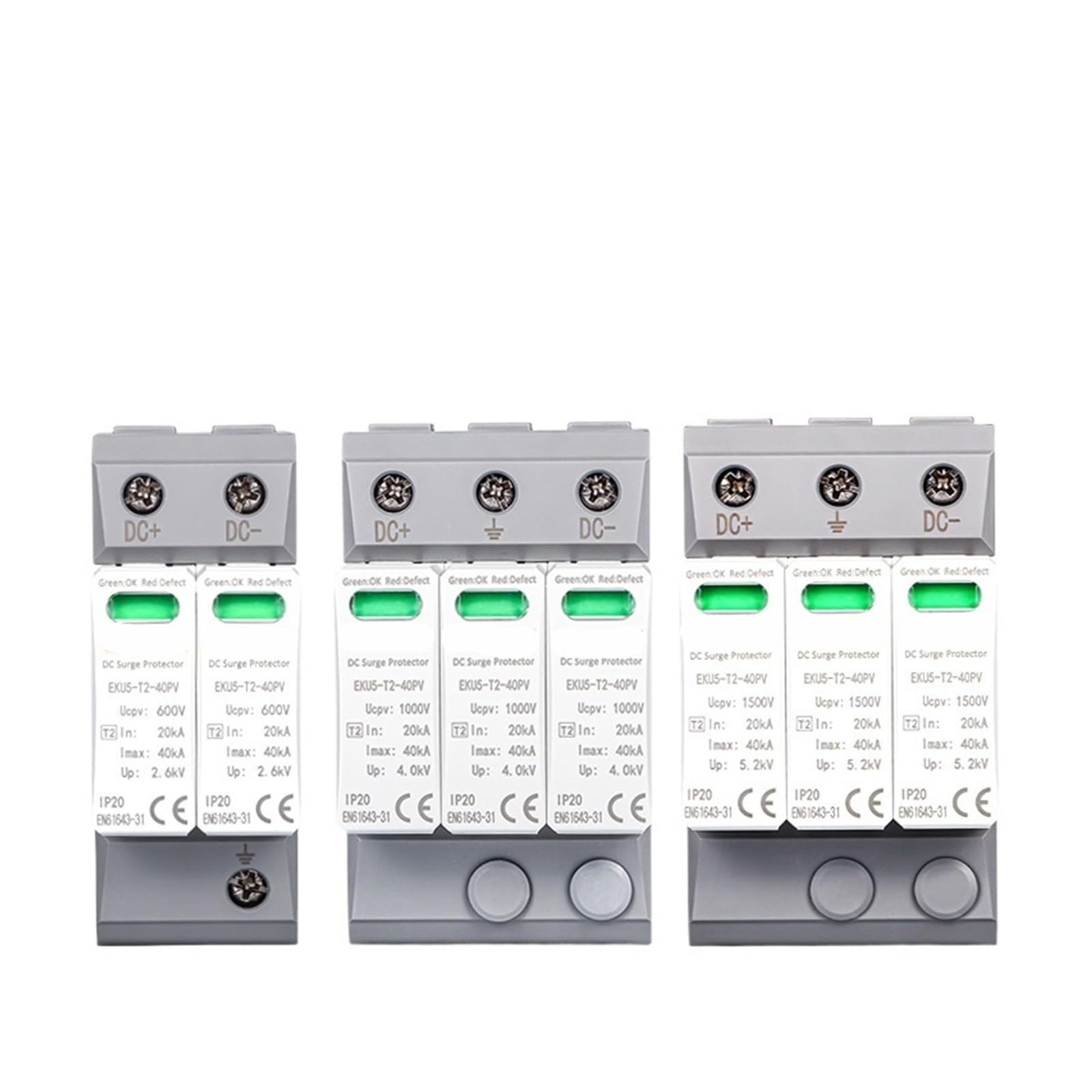 Protector contra sobretensiones y pararrayos Dispositivo de protección contra sobretensiones doméstico DC SPD 2P 3P 600 V 1000 V 1500 V Tipo PV 20-40KA Protector de baja tensión EKU5((T2) 3P 1000V DC)