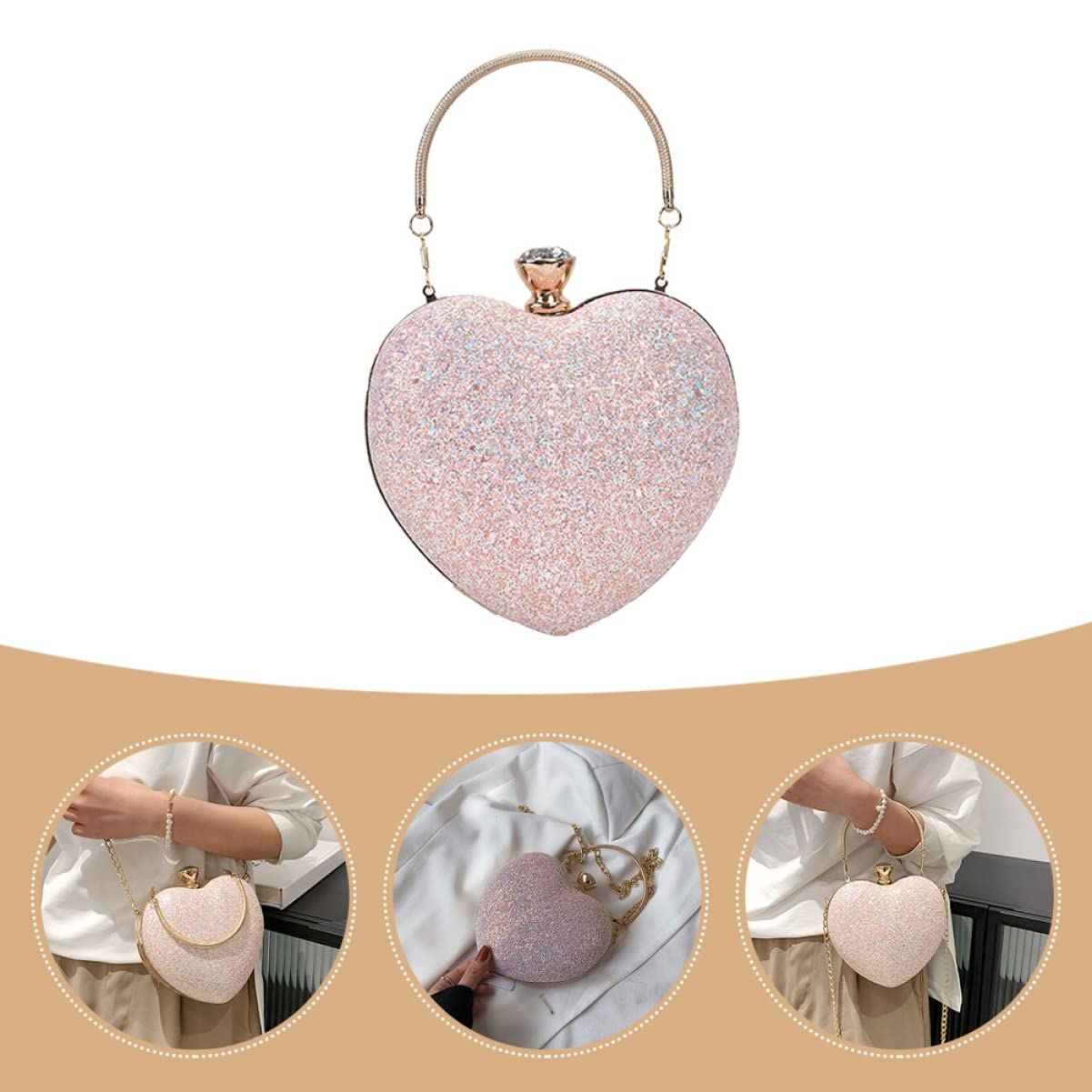 Didiseaon Bolso De Cena Para Mujer Bolso De Mano Con Lentejuelas En Forma De Corazón Bolso Cruzado Bolso De Mano De Noche Bolsos De Lentejuelas Para Mujer Bolsos De Mano De Boda Para