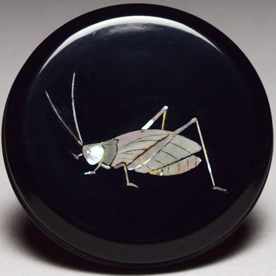 Amazon.co.jp: 漆匠二代佐野長寛造螺鈿鈴虫香合共箱茶道具漆器漆芸丸