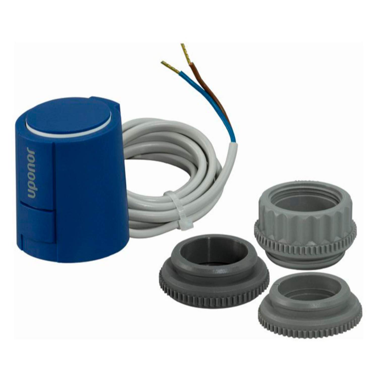 Set actuador Smatrix Retrofit A-XXX 24V, NC, 1W, incluye 3 anillos adaptadores de válvulas de colector e instrucciones de montaje, color azul (referencia 1083575)