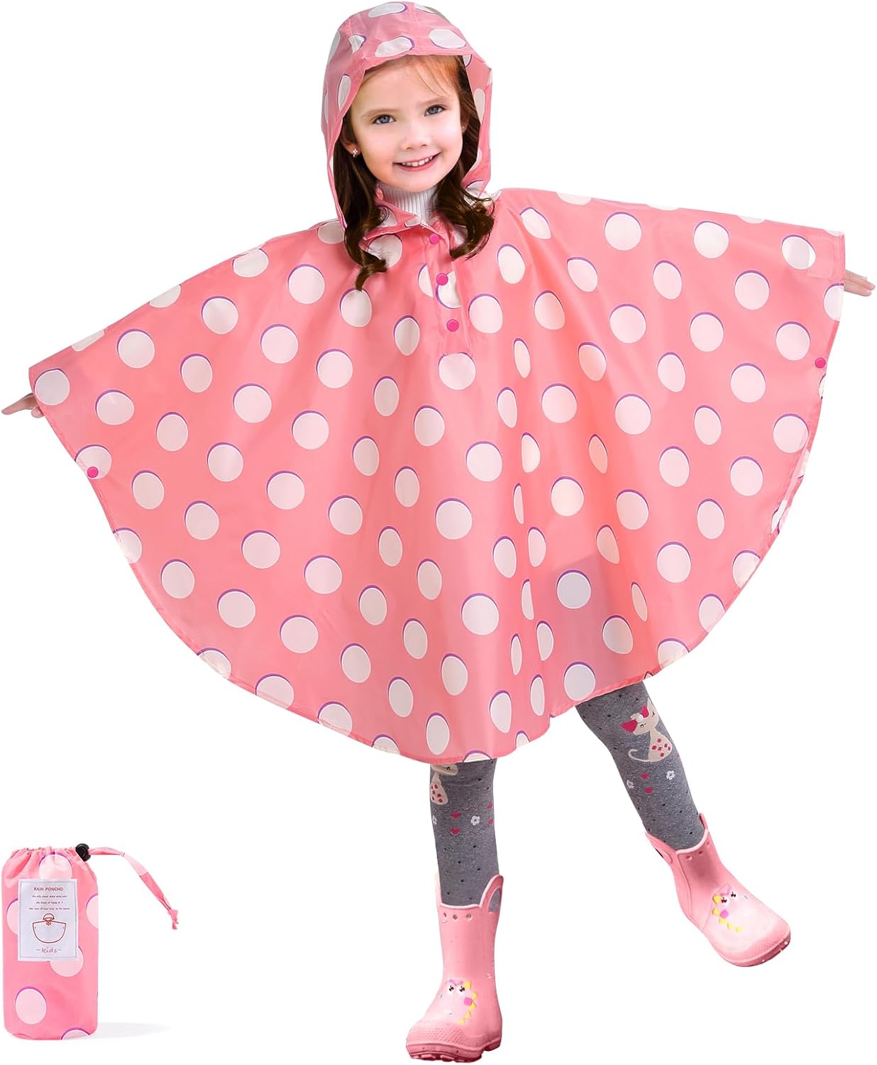 LAMA Kid's Rain Poncho with Hooded, Reusable Waterproof Girl Rain Jacket, Lightweight Boy Girl Cute Rain Poncho for 3-7 Year