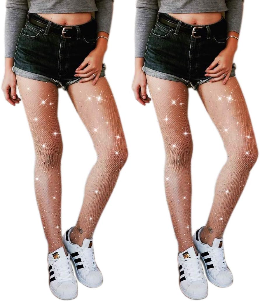 DancMolly Fishnet Stockings Pantyhose Women's 2 Pair High Waist Hollow Mesh Tights Legging Hosiery