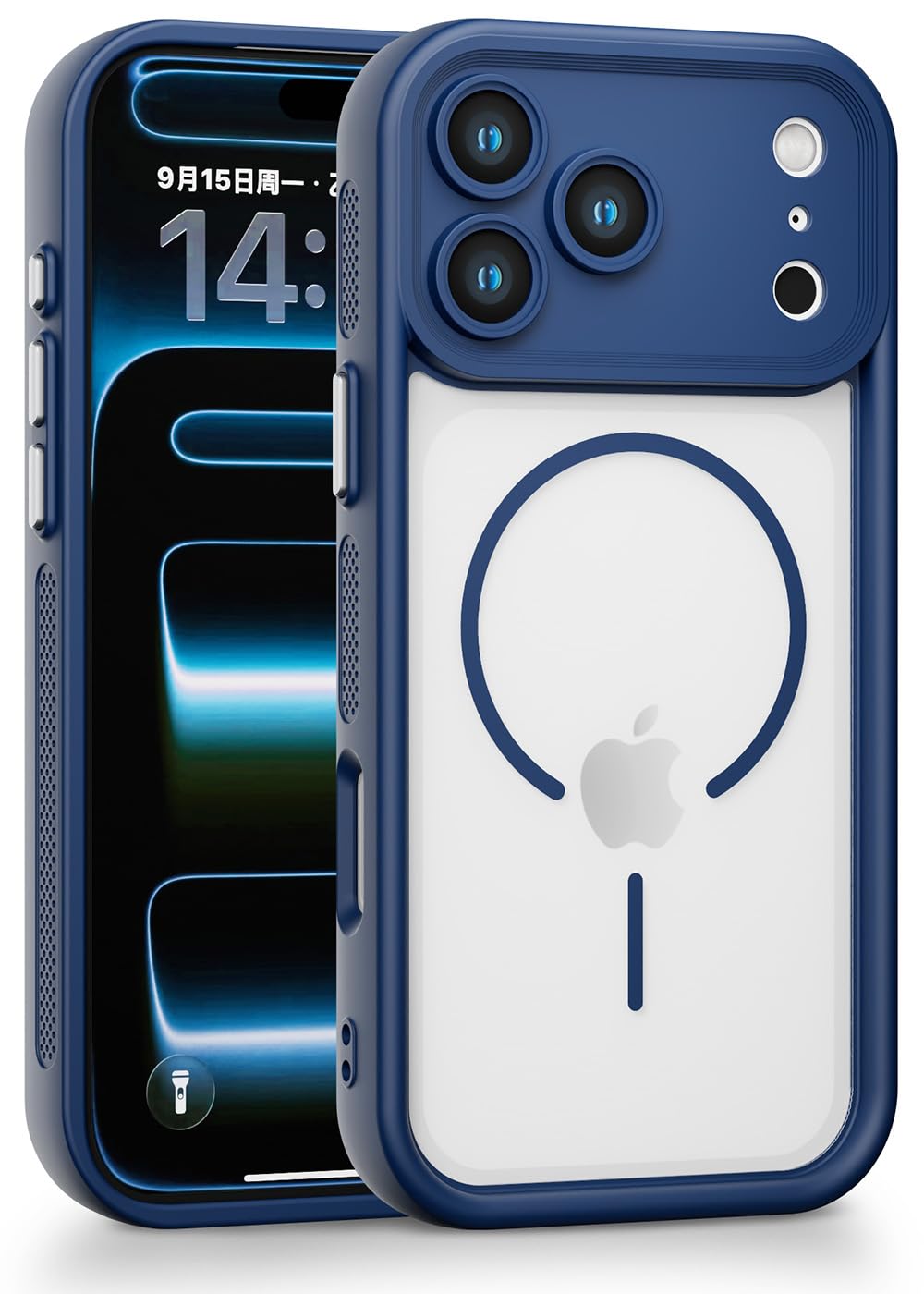【放熱・360°エアークッション・MagSafe対応】 for iPhone 15 Pro Max ケース 半透明 マット 側面+背面+エッジ 全方位ガード いphone15ProMax ケース 韓国 米軍MIL規格 耐衝撃 指紋防止 TPUソフト側面 黄ばみにくい アイフォン アイホン 男女兼用 TY (iPhone15ProMax 紺)