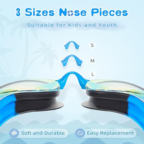Miniatura 9 de Freela Gafas de natación para niños, paquete de 2 gafas de natación para niños de 3 a 14 años, gafas de natación para niños y niñas, antivaho con