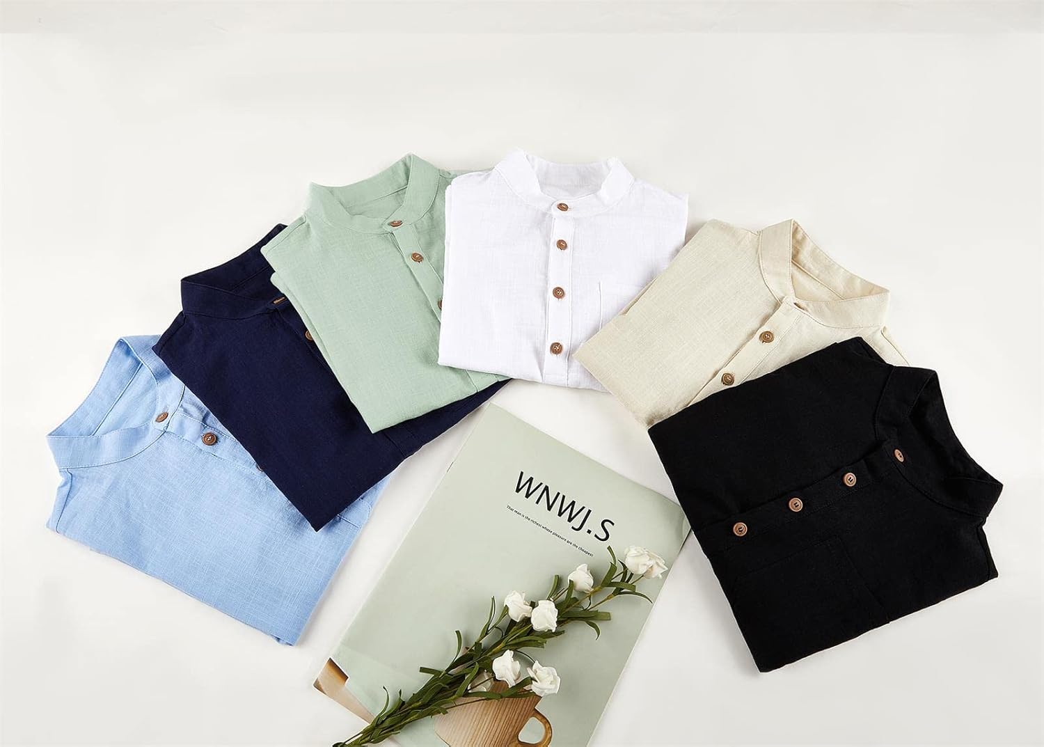 Inorin Boys Linen Shirt Button Up Henley Long Sleeve Dress Shirts Cotton Lightweight Tees Tops with One Pocket - Image 6