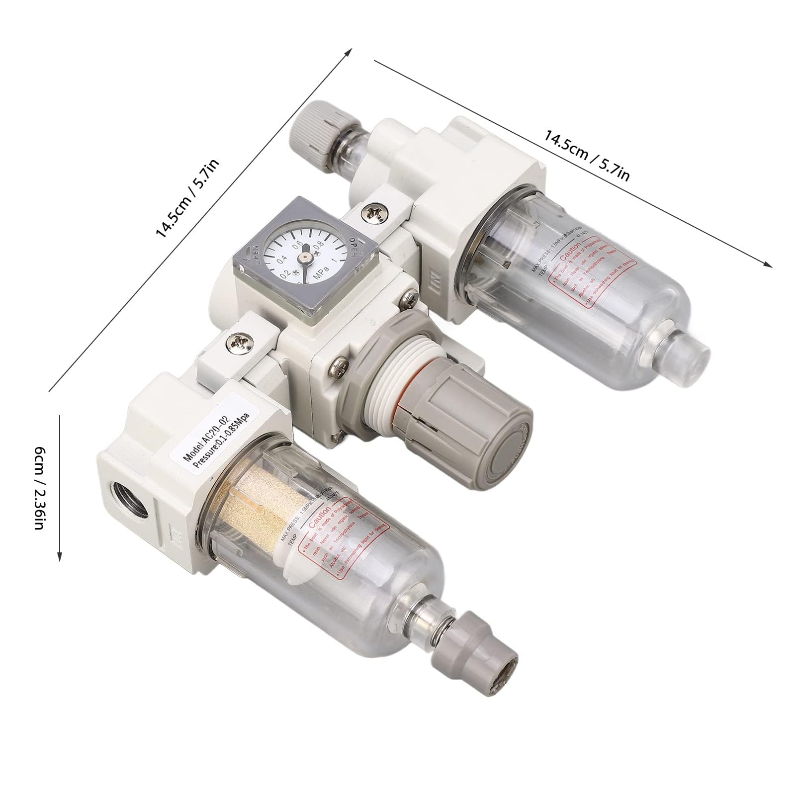 Separatore di olio per compressore con alloggiamento in lega di alluminio G1/4 pollici per strumenti pneumatici a lungo servizio, con regolazione della pressione e tazza di olio